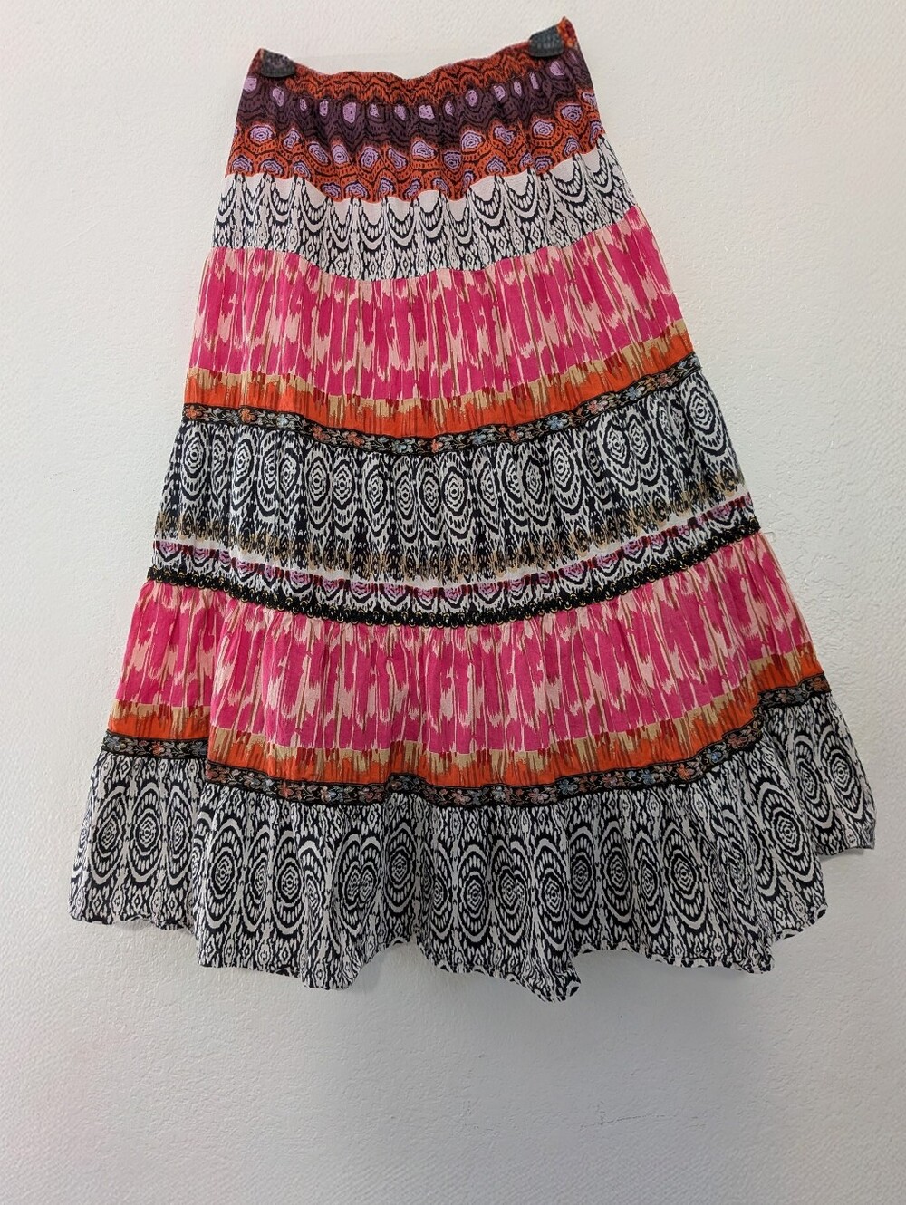 Valarie Stevens Boho Broomstick Tiered Maxi Small Skirt With Vibrant Multicolor